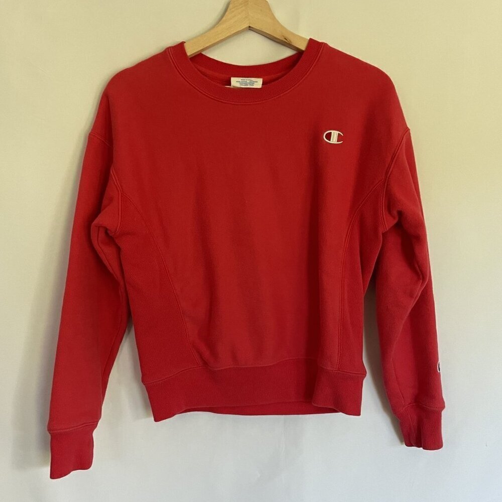 Champion red crewneck sweater women's size XS bright neon color casual top